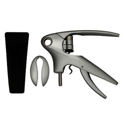 Le Creuset Wine Accessories LM350 Trigger Lever Corkscrew and Stand, Satin Silver